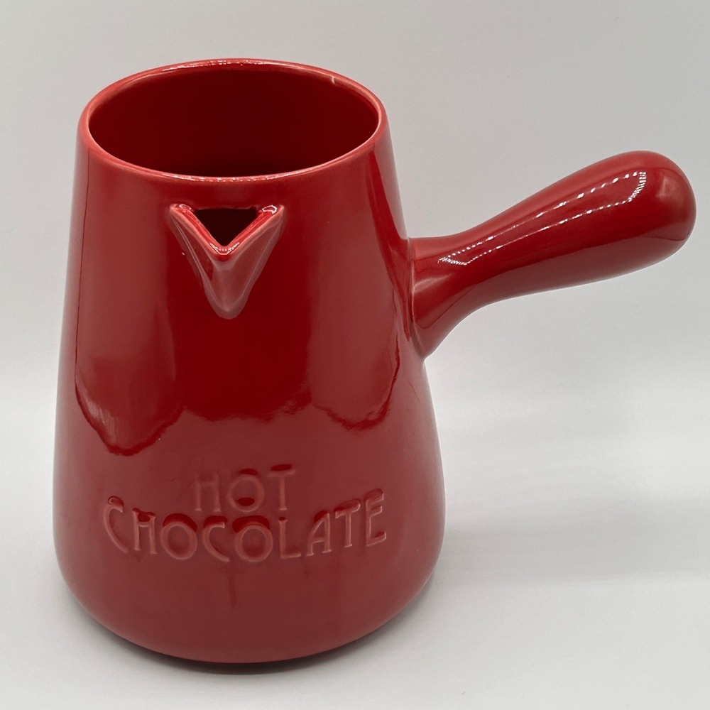 Bonjour Williams-Sonoma Red Ceramic Hot Chocolate Pot Pitcher Farmhouse Holiday